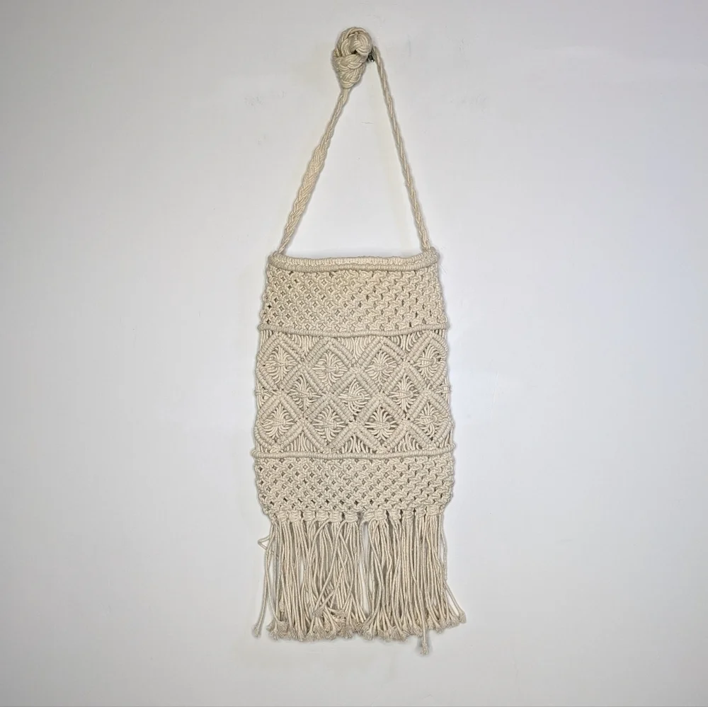 BP Nordstrom Cream Macrame Fringe Snap Top Crossbody Purse Bag